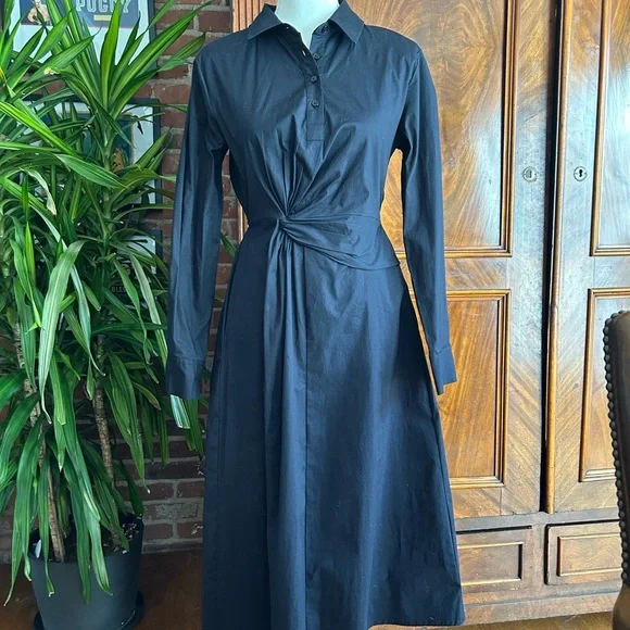 Poplin side knot midi long sleeve shirt dress - Picture 6 of 7